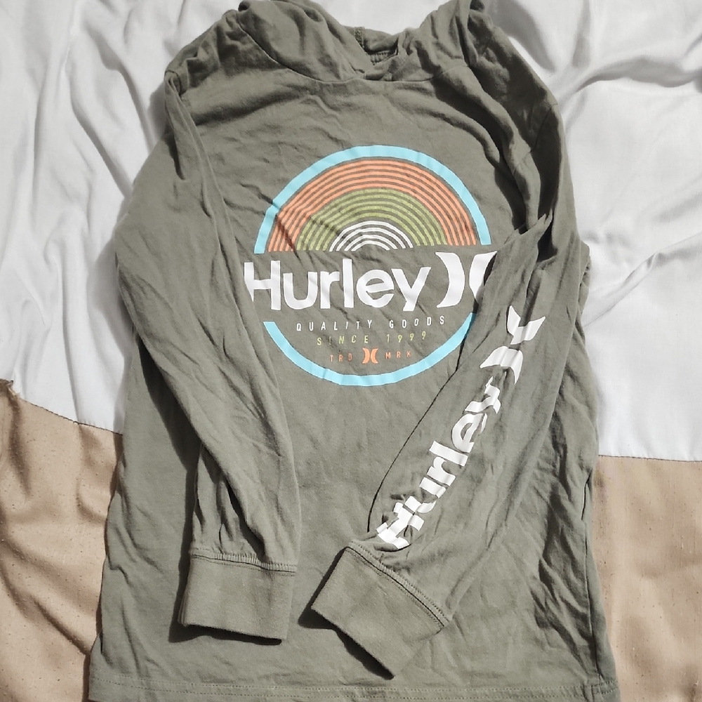 Hurley Kids Long Sleeve Tee - Olive Green with Multicolor Logo